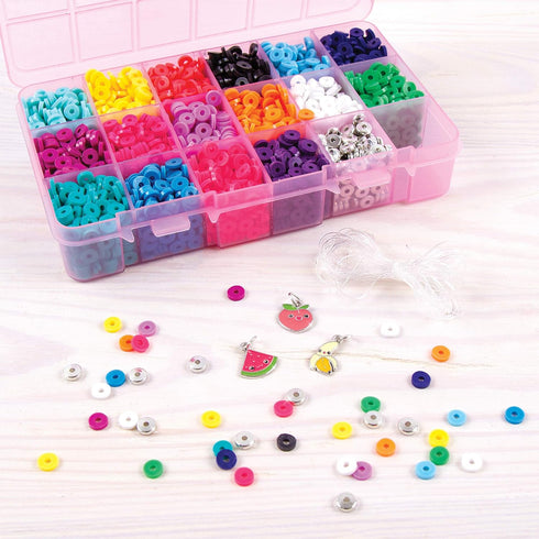 Make It Real - Heishi Beads with Storage Case - Jewelry & Charm Bracelet Making Kit with Storage Case - Friendship Bracelet Set with Beads, Charms...