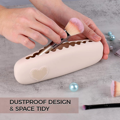 2 Pcs Travel Makeup Brush Holder, Silicone Makeup Brush Holder Travel Cosmetic Bag Soft Portable Cosmetic Face Brushes Holder Makeup Brush Bag Tra...