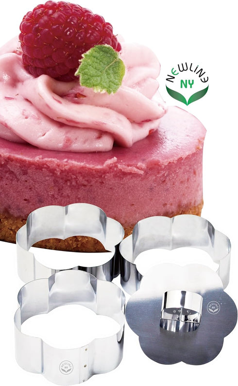 NEWLINE NY Stainless Steel Dessert Rings (4 Pcs) Flower Shape Molded Appetizers Salads Pastries Mousse Molding Layering Cutter...