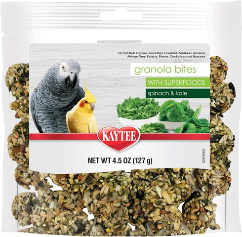 Kaytee Granola Bites with Super Foods Spinach and Kale for Pet Birds, Conure, Cockatiel, Lovebird, Parakeet, Amazon, African Grey, Ecletus, Pionus...
