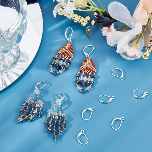 Beebeecraft 1 Box 50Pcs Leverback Earring Findings 925 Sterling Silver Plated Clasp Earring Hooks 15.5x10mm Ear Wire Clip Earring Connector for Je...