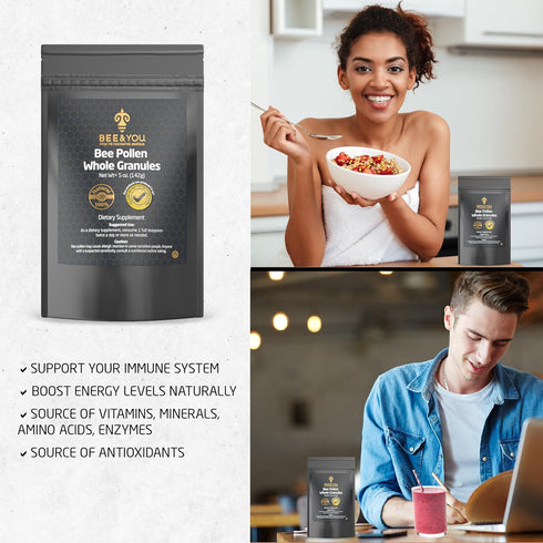 Bee and You - 100% Natural and Raw Bee Pollen Granules, Bee Pollen Supplement, Natural Superfood, Amino Acids, Antioxidants, Enzymes, Vitamin B, P...