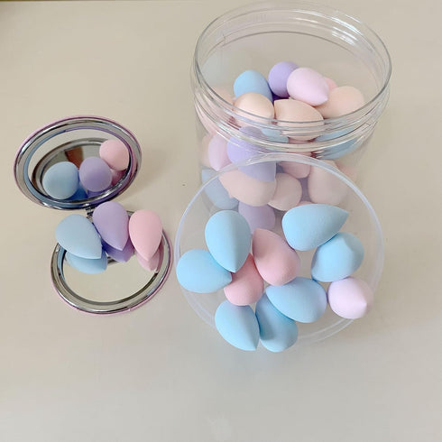 50 PCS Small Mini Makeup Sponges and Powder Puff with Makeup Mirror, Multi Colored Beauty Blender Makeup Sponge Facial Makeup Tools (Makeup Sponge...