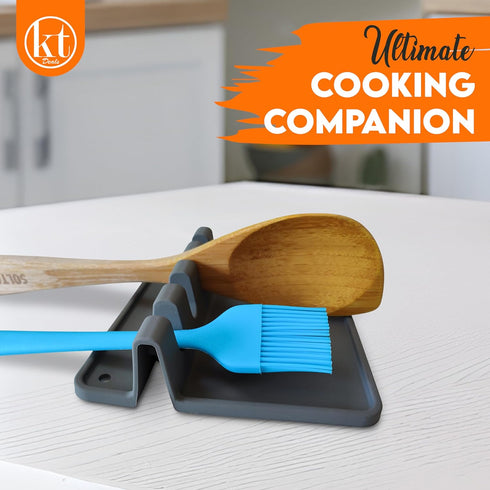 Silicone Spoon Rest, Utensil Rest with Drip Pad - Multi Spoons Rest for Stove Top - Spatula, Ladle, Tongs Holder Stand for Kitchen Counter...