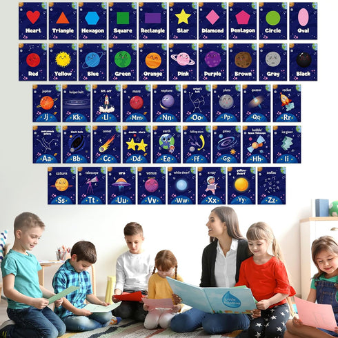 56 Pcs Outer Space Alphabet Number Bulletin Board Galaxy Letters Classroom Decorations Space ABC Number Lines for Classroom Wall Educational Cards...