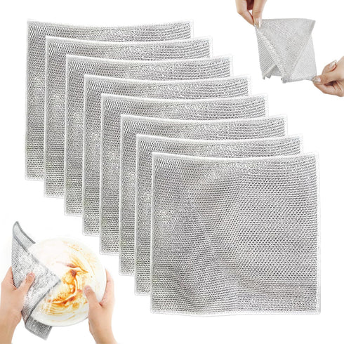 Double Layer Multifunctional Non-Scratch Wire Dishcloth, Steel Wire Dish Towel, Multipurpose Wire Dishwashing Rags for Wet and Dry, Scrubs & Clean...