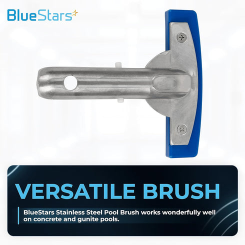 BlueStars Heavy Duty 5in Swimming Pool Brush with Stainless Steel Bristle Wire and Aluminium Handle 5" - Suitable for Tackling Stubborn Stains on ...