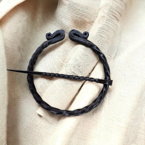 Hand -forged Twisted S shape Brooch with Twisted clock pin Medival design unisex for cloak...