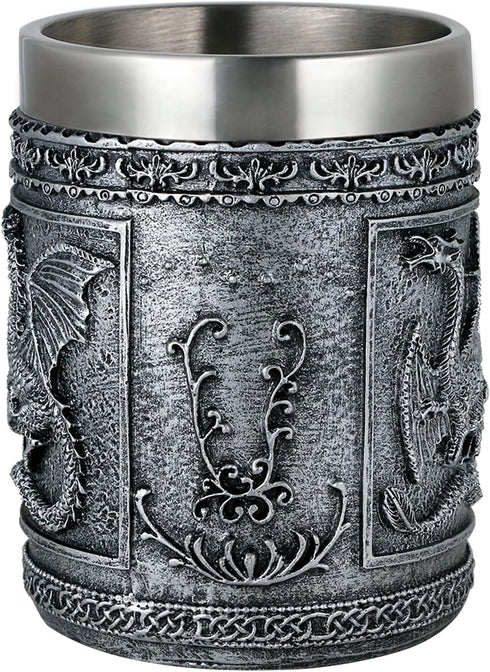 Medieval Roaring Dragon Mug - Dungeons and Dragons Beer Stein Tankard Drink Cup - 15.8oz Stainless Coffee Mug for GOT Dragon Lovers Collector Idea...