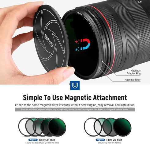 NEEWER 52mm Magnetic Aluminum Lens Cap with 52mm Thread, Compatible with K&F Compatible with Kase NEEWER 52mm Magnetic Lens Filters and 52mm Camer...