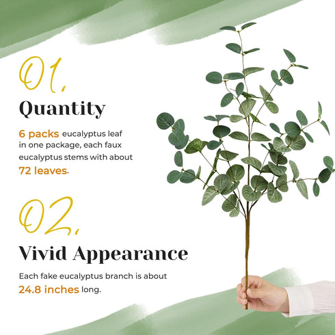 TOPHOUSE 6pcs Artificial Eucalyptus Leaves Stems Bulk 24.8” Silver Dollar Eucalyptus Artificial Greenery Silk Eucalyptus Plant for Home Wedding Fa...