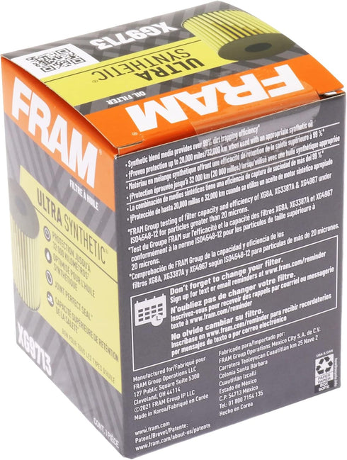 FRAM Ultra Synthetic Automotive Replacement Oil Filter, Designed for Synthetic Oil Changes Lasting up to 20k Miles, XG9713 with SureGrip (Pack of ...