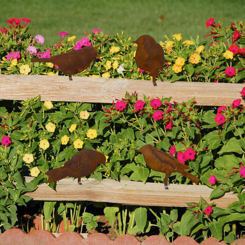 Rusty Birds Decoration, Metal Birds Statues, Lifelike Patina Metal Birds Garden Ornaments Silhouette, Garden Fence Decor Country Yard Art Gardenin...