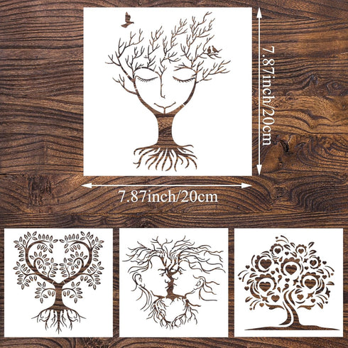 9 Pcs Tree Stencil Tree of Life Stencil for Painting Loving Heart Tree Stencils Reusable Plastic Drawing Template Stencils for Painting on Wood Wa...
