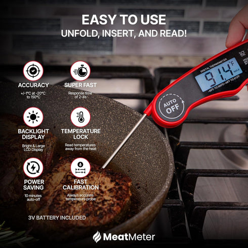Digital Meat Thermometer for Grill/Cooking Fast Instant Read Waterproof Magnetic Probe Thermometer w/Backlight and Display for Kitchen, BBQ, Fryin...