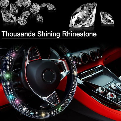 5 PCS Crystal Diamond Bling Steering Wheel Cover Car Rhinestone Sticker for Car Start Button Starter Ring Car Interior Accessories (Rainbow)...