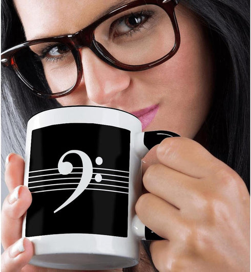 3dRose mug_232122_4 Black Bass clef F-clef on musical staves staff - music musician gift - Two Tone Black Mug, 11oz...