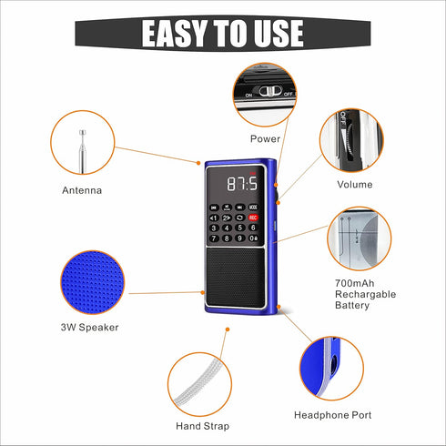 Leting Portable Radio with Mp3 Speaker, Radios Porable FM, Radio Support Tf Card/USB/Music Recording, Emergency Radio Rechargeable Battery Powered...