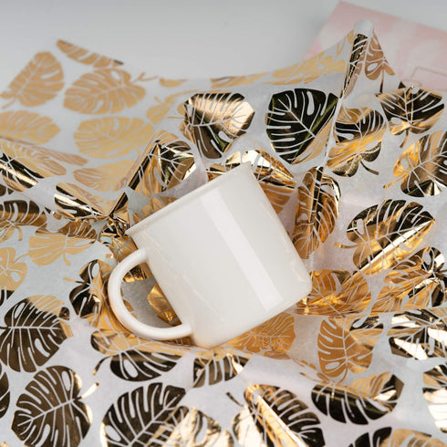 WRAPAHOLIC Gift Wrapping Tissue Paper - 25 Sheets 19.7x27.5 Inch Gold Foil Tropical Palm Leaves Gift Wrap Paper Bulk for Packing, DIY Crafts...