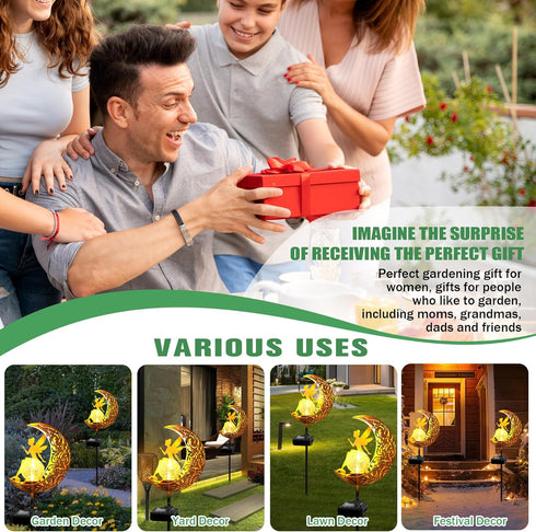 ZNYCYE Garden Solar Lights Outdoor Decorative, Moon & Fairy Solar Stake Crackle Glass Globe, Gardening Gifts for Women, Garden Stake Lights Waterp...
