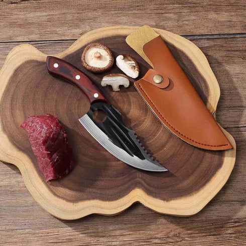 Butcher Chef Knife for Meat Cutting?High Carbon Steel Meat Cleaver Processing,Hand Forged Caveman Viking Knife with Sheath?Outdoor BBQ Camping Kni...