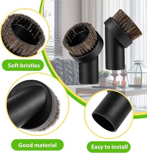 Honoson 2 Pack Vacuum Brush Attachment Round Dust Brush Bristle Cleaner Attachment 1-1/4 Inch Black Replacement with 1.25 to 1.37 Inch Vacuum Hose...