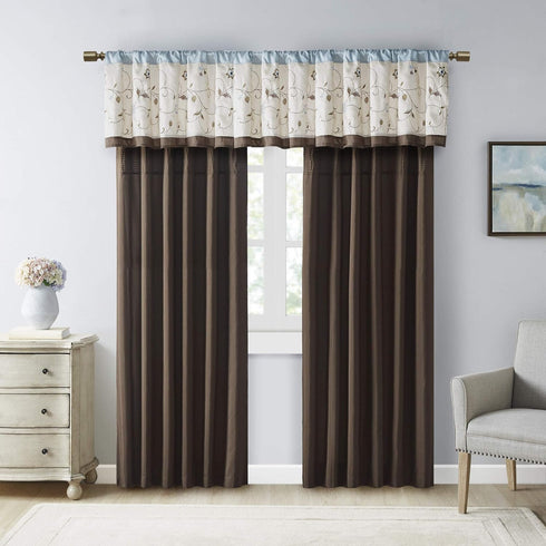 Madison Park Serene Embroidered Light Filtering Rod Pocket Treatment Curtain Window Panel Drape for Bedroom Livingroom and Dorm, 50x18, Blue...