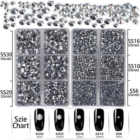 LPBeads 6400 Pieces Hotfix Rhinestones Metallic Silver Flat Back 5 Mixed Sizes Crystal Round Glass Gems with Tweezers and Picking Rhinestones Pen...