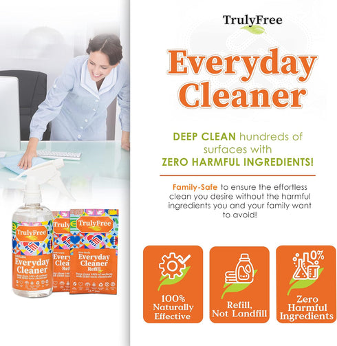 Everyday Cleaner - All Purpose Natural Cleaner Spray, Household Cleaning Supplies - 16oz Empty Spray Bottle, 2 Refills (3 oz each)...