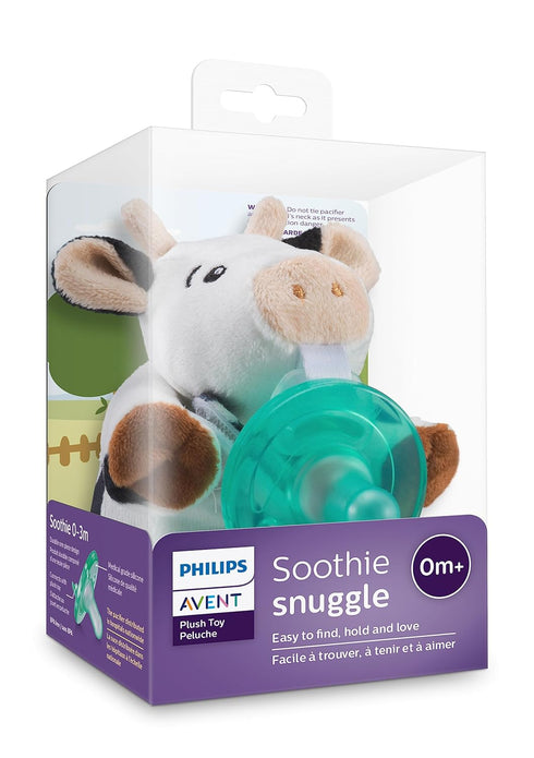 Philips Avent Soothie Snuggle Pacifier Holder with Detachable Pacifier, 0m+, Cow, SCF347/05...