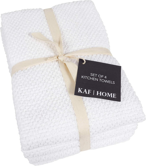 KAF Home Deluxe Popcorn Terry Kitchen Towels, Cotton Kitchen Dish Towels, Set of 4, White...