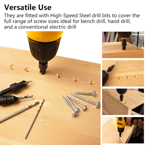MulWark 82° Countersink Drill Bit Set incl. 5pcs Free Replaceable HSS Drill Bits for Wood?3/8" Quick-Change -Chamfered Adjustable Drilling Tool Ki...