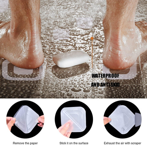 Non-Slip Bathtub Stickers, 72 PCS Safety Bathroom Tubs Showers Treads Adhesive Decals Scraper (Clear)...