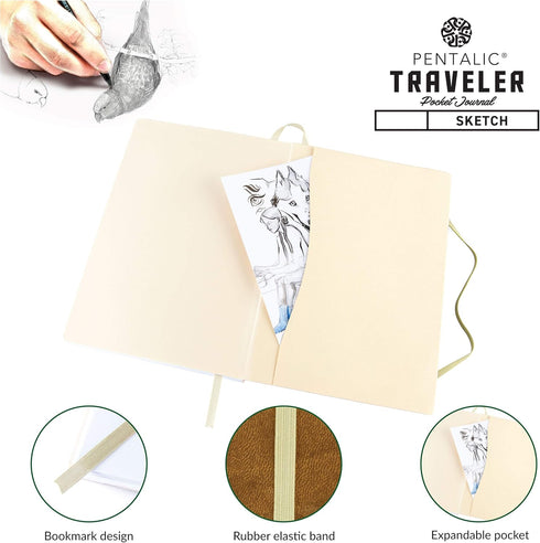 Pentalic 6" x 8" Pocket Sketchbook Traveler Journal, 160 Pages, Metallic Gold...