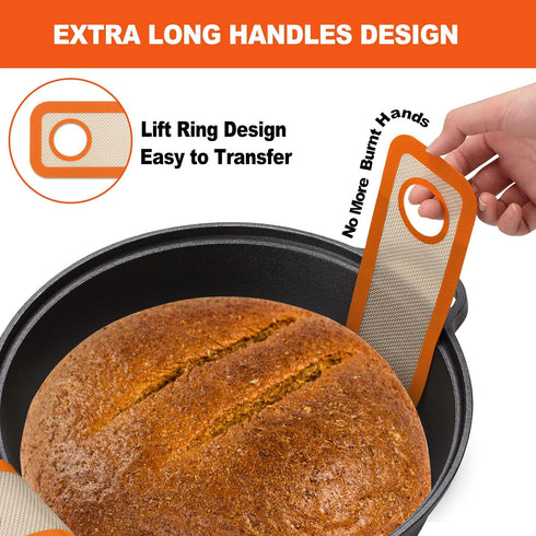 Silicone Bread Sling Oval and Round - Non-Stick & Easy Clean Reusable Oval Silicone Baking Mat for dutch oven. With Long Handles Sourdough Bread B...