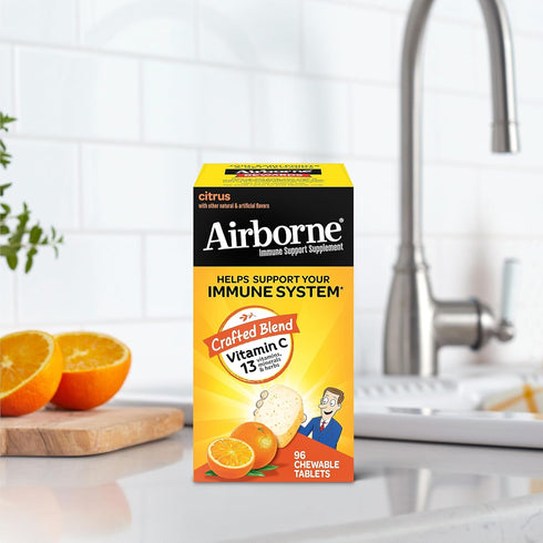 Airborne Vitamin C 1000mg (per Serving) - Citrus Chewable Tablets (96 Count in a Box) - Packaging May Vary...