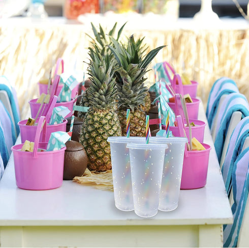 Generic 24 oz Reusable Color Changing Rainbow Cup with Rainbow Straw and Lid 4 Pack,Multicolor...