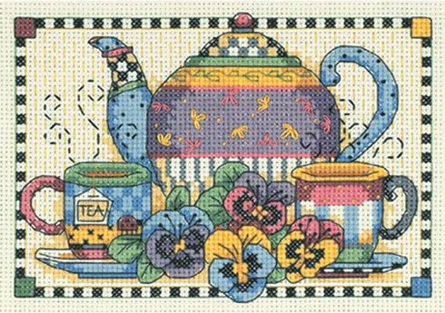 Dimensions Counted Cross Stitch Kit 'Teatime Pansies', Ivory Aida, 7'' x 5'', Small, 14 Count...