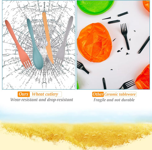 Knives Spoons and Forks Set, Wheat Straw Cutlery Set, Reusable Flatware Set for 4, Utensils for Party, Travel, Work, Picnic, Camping or Daily Use ...