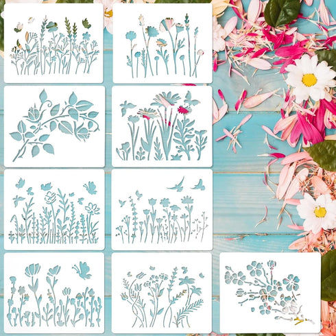 Flower Stencils for Painting, 9 PCS Reusable Floral Stencil Wildflower Stencils Spring Stencils Drawing Templates Stencils DIY Craft Template for ...