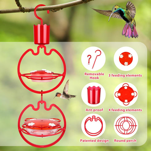 ORIENTOOLS Hummingbird Feeders for Outdoors Hanging 13oz Plastic Humming Birds Feeders with Ant Moat friendly to nature and Wild Birds with 7 Flow...