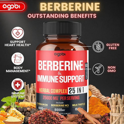 Premium Berberine Supplement with Ceylon, Ashwagandha, Turmeric, Milk Thistle, Elderberry & Black Pepper - Supports Immune System, Cardiovascular ...