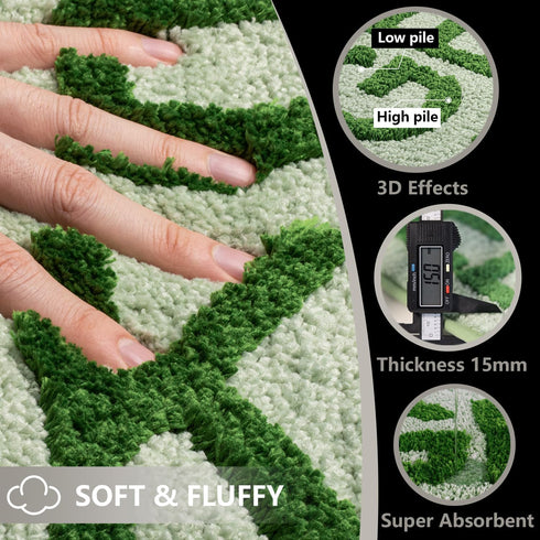 Get Naked Bath Mat Runner Non Slip Shaggy Bathroom Rug 18"x47" Long Non Slip Absorbent Green Bathroom Runner Machine Washable Bath Rugs Soft Naked...