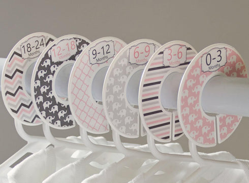 C97 Baby Closety Dividers Girl Pink Nursery Clothes Hanger Size Dividers Organizer Elephant Gray Set of 6...