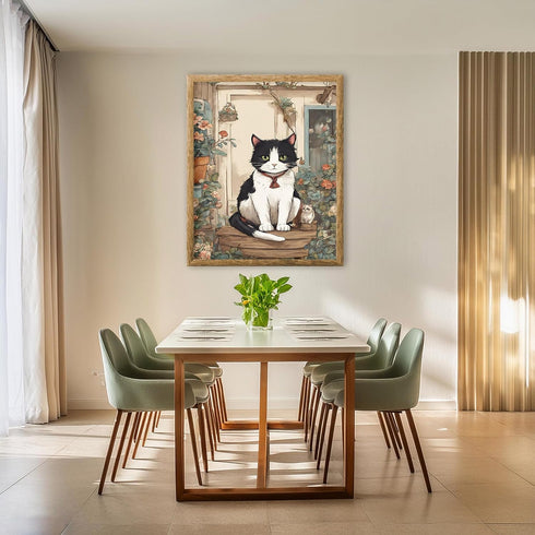 Posterizer 1 pcs- Black and white cat sitting next to its kitten-Art for Animal Lovers-Floral Botanical Art - Gift for Men Women Teens-Decor for B...