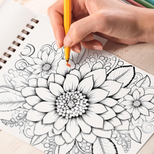 TPLHOUSE Creative Flower Coloring Book Spiral Bound for Adults, Premium Cover, 30 Creative Haven Wildflowers Coloring Pages for Stress Relief and ...