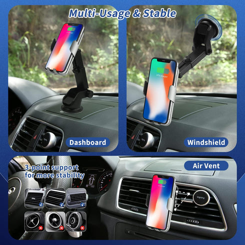 15W Fast Car Mount Charger, Charging Wireless Car Charger Phone Mount Phone Stand, Car Charger for iPhone 15 14 13 12 11 Pro Max, Samsung etc Wind...