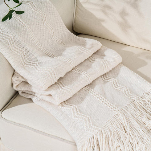 BATTILO HOME Cream Throw Blanket for Couch, Bedroom Decor Boho Throw Blanket, Decorative White Blanket Throw for Sofa Living Room, 50"x60"...