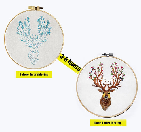 Yutaohui Deer Embroidery kit with Bird,Funny Handmade Gift Embroidery Kit for Adults Beginner,Stamped Cross Stitch Kit for Crafts Starters with 1 ...