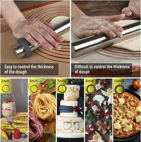 Silicone Guide Rings for Rolling Pin (10 Piece Set) Silicon Thickness Spacer Bands for Baking Dough roller Fit 1.5 inches(3.8CM) Wide Roll Pins,By...